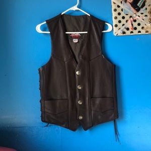 Brown leather vest, Buffalo detailed buttons made of coins.